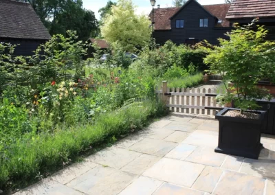 A large square planter with Acer palmatum 'Osakazuki' planted in the transformed front garden for Chesham clients.